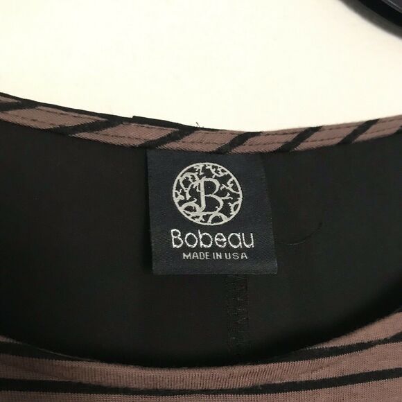 Bobeau Black/Brown Striped Top With Sheer Back - Size Small - Roll Tab Sleeves - Picture 2 of 7